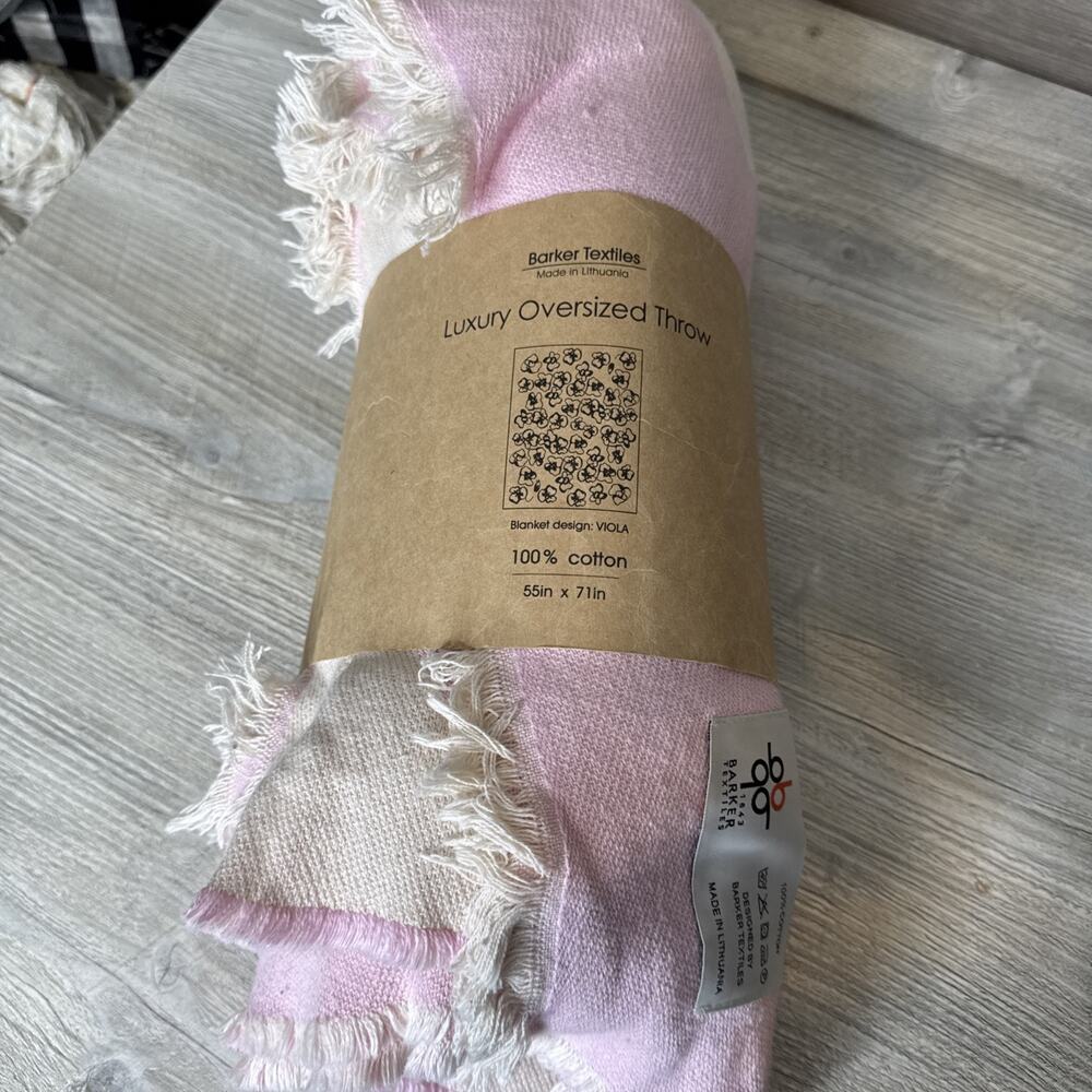 BARKER TEXTILES Viola 100% Cotton Oversized Throw 51”x71" , NWT Lithuania Pink